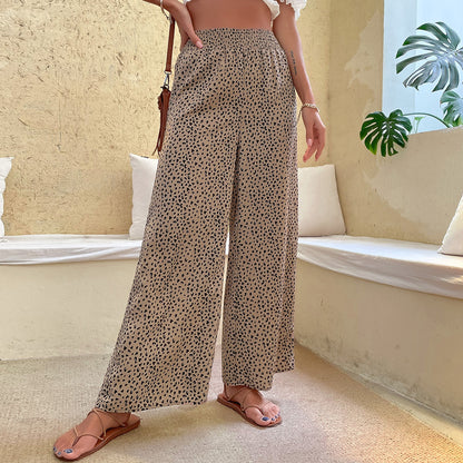 PEOPLETERRITORY New popular new 2025 summer leopard print pants casual nine-point wide-leg pants