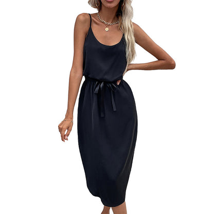 PEOPLETERRITORY New spring and summer 2025 trade cross-border women's clothing  new skirt solid color casual split suspender dress