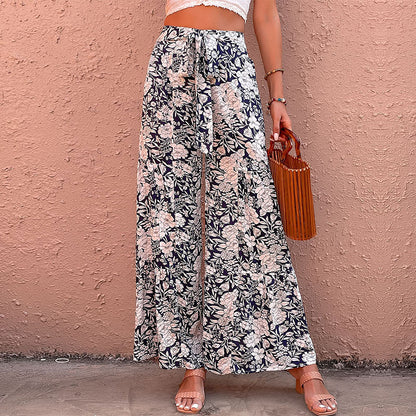 PEOPLETERRITORY New Cross-border popular Summer New 2025 Women's Clothing Pants Printed High Waist Micro Flared Pants Women