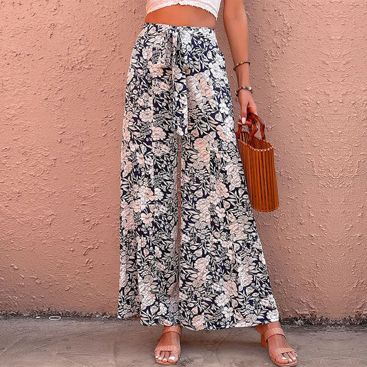 PEOPLETERRITORY New Cross-border popular Summer New 2025 Women's Clothing Pants Printed High Waist Micro Flared Pants Women