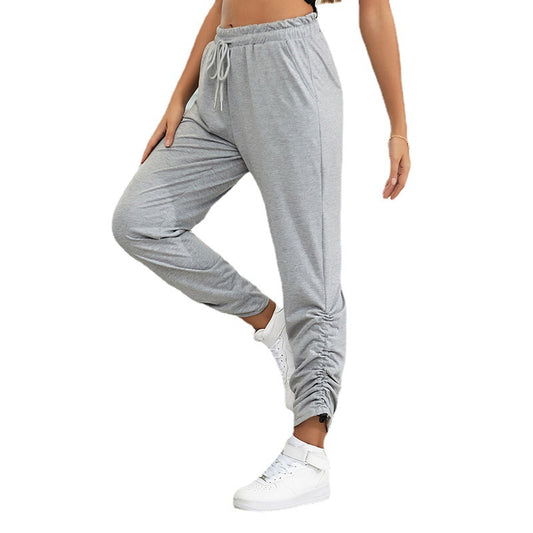 PEOPLETERRITORY popular new  New Popular trade 2025 casual pants tied feet solid color straight pleated sweatpants women