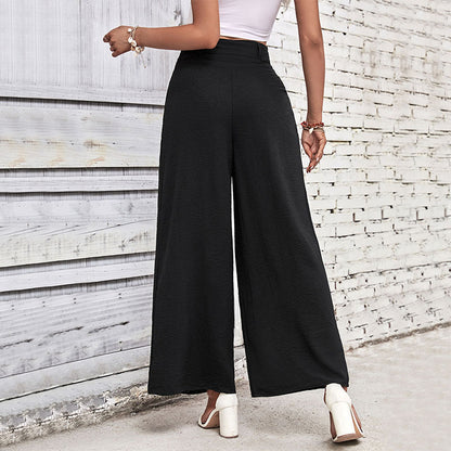 PEOPLETERRITORY popular summer new simple wide-leg pants women's  New women's clothing 2025 solid color high-waisted wide-leg casual pants