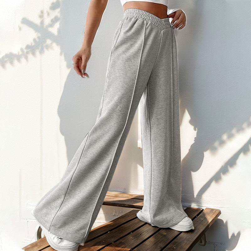 PEOPLETERRITORY New  Women's Pants New New  Casual Elastic V-shaped High Waist Splicing Women's Wide Leg Pants