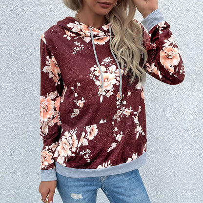 PEOPLETERRITORY Strictly selected  New  popular Early Spring New Middle Eastern Women's Clothing Pullover Printed Pocket Hooded Sweater