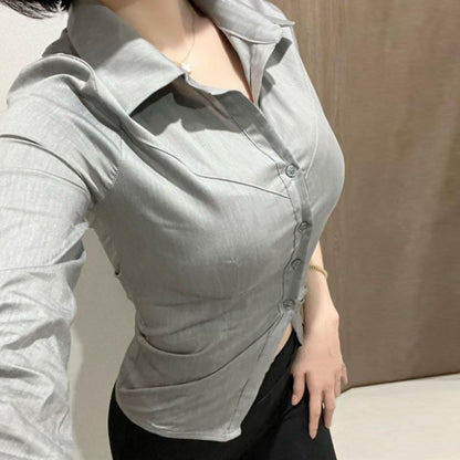 Territory buisnesscore outfit women Elegant Gray Shirt Women's Button Cardigan Regular Slim Slimming Casual Top Spring and Autumn New