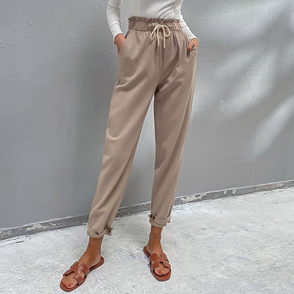 PEOPLETERRITORY popular new autumn and winter 2025 New Popular trade casual elastic pants  cotton and linen commuting Harlan pants women