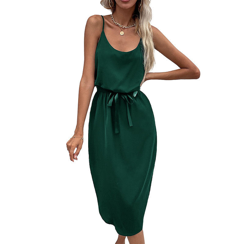 PEOPLETERRITORY New spring and summer 2025 trade cross-border women's clothing  new skirt solid color casual split suspender dress