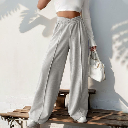 PEOPLETERRITORY New  Women's Pants New New  Casual Elastic V-shaped High Waist Splicing Women's Wide Leg Pants