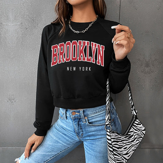 PEOPLETERRITORY popular new spring leisure sports college style top New Popular trade short navel crew neck letter sweater