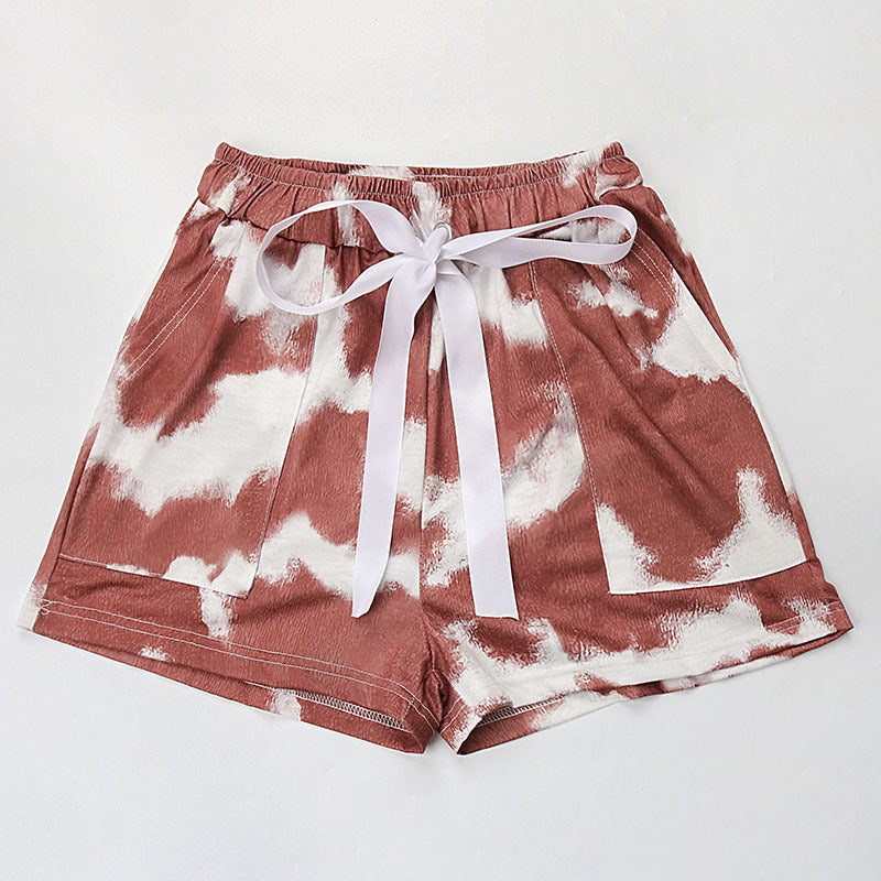 PEOPLETERRITORY Popular, 2025, summer popular new pants  New Popular trade high waist elastic tie-dye casual sports shorts women