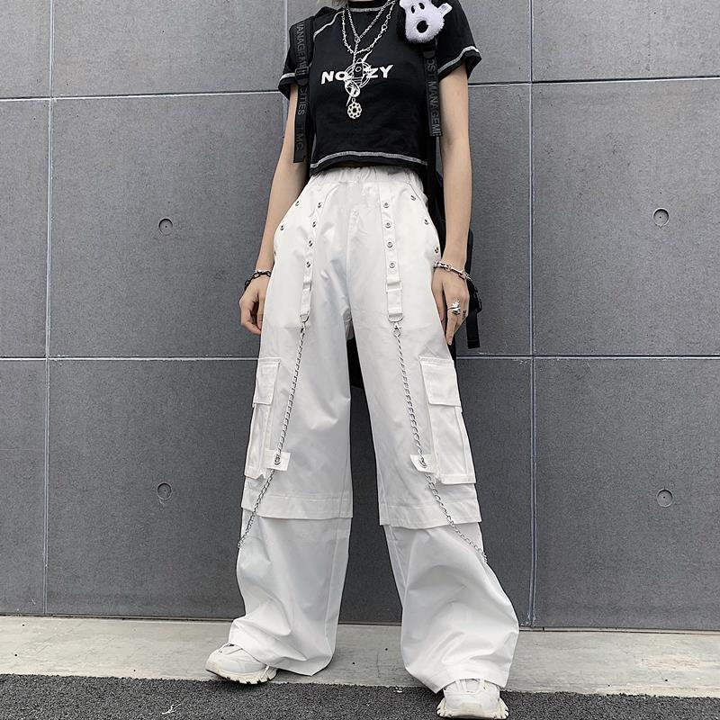 Territory concert outfit Women's Wide-Leg Pants Korean-Style Ins Retro White Pants Overalls High Waist Loose Straight Pants for Students Fashionable Mopping Pants