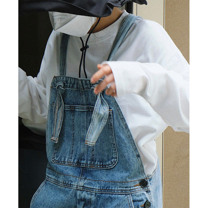 Territory 90s streetwear Early Autumn New Style American Retro High Waist Wide Leg Denim Suspender Pants Loose Slimming Washed Age-Reducing Mopping Trousers for Women