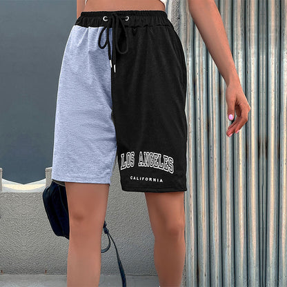 PEOPLETERRITORY South East Asia New popular summer new straight-leg pants drawstring letter five-point pants shorts color matching casual sweatpants