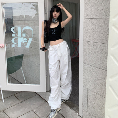 Territory frat outfits Korean Style All-Match Item Casual Fashionable White Overalls Personalized Hot Girl Street Casual Pants 2024 New