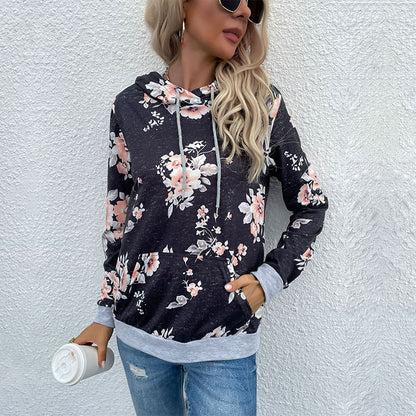 PEOPLETERRITORY Strictly selected  New  popular Early Spring New Middle Eastern Women's Clothing Pullover Printed Pocket Hooded Sweater