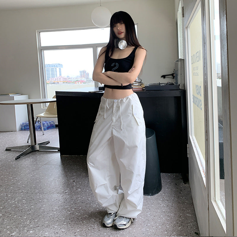 Territory frat outfits Korean Style All-Match Item Casual Fashionable White Overalls Personalized Hot Girl Street Casual Pants 2024 New