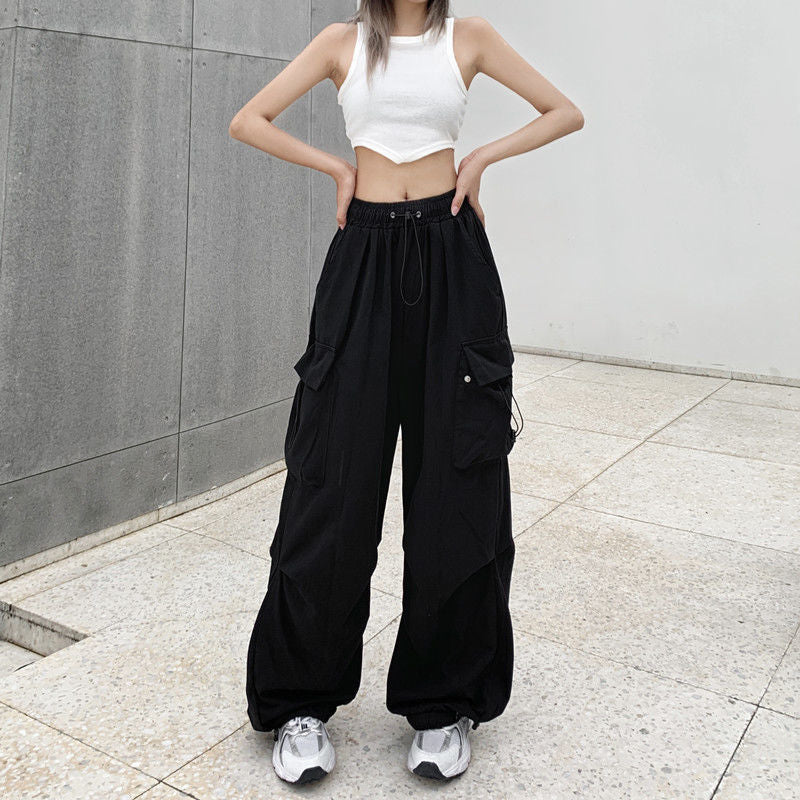 Territory 90s streetwear American Retro Workwear Casual Pants Women's Summer Versatile Straight Draping Ankle-Tied Trousers Loose Wide-Leg Pants Ins