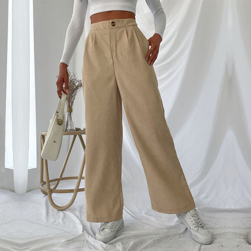 PEOPLETERRITORY New new autumn and winter 2025  2025 trade casual women's pants  commuter corduroy commuter wide-leg pants