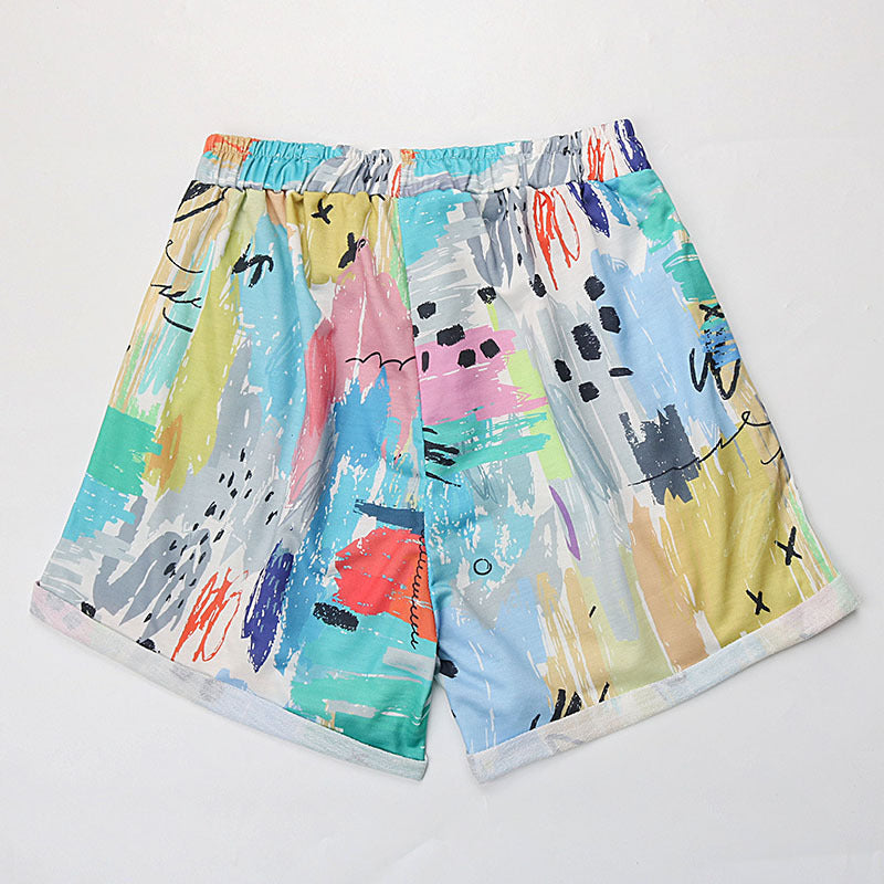 PEOPLETERRITORY popular summer new 2025 tie-dye pants  New Popular trade high-waisted casual elastic sports shorts women