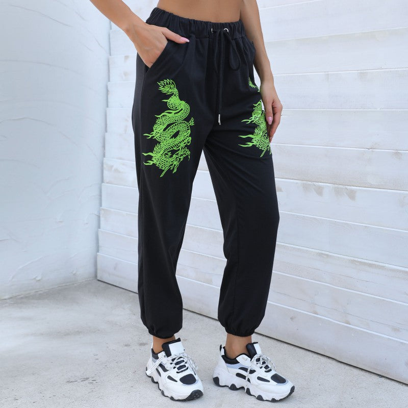 PEOPLETERRITORY popular Spring  New Cross-border Hot Trade 2025 Pants Trend Contrast Color Printing Elastic Pants Women