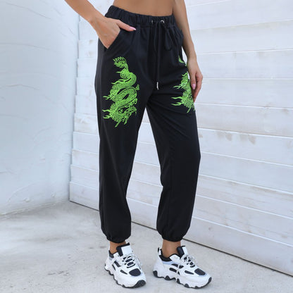 PEOPLETERRITORY popular Spring  New Cross-border Hot Trade 2025 Pants Trend Contrast Color Printing Elastic Pants Women