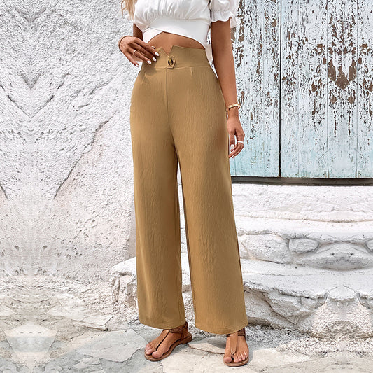 PEOPLETERRITORY Cross-border Popular trade popular new spring and summer 2025 long pants high waist solid color commuter wind nine-point straight pants women