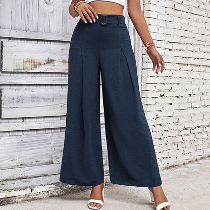 PEOPLETERRITORY popular summer new simple wide-leg pants women's  New women's clothing 2025 solid color high-waisted wide-leg casual pants