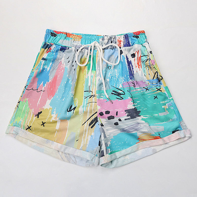 PEOPLETERRITORY popular summer new 2025 tie-dye pants  New Popular trade high-waisted casual elastic sports shorts women