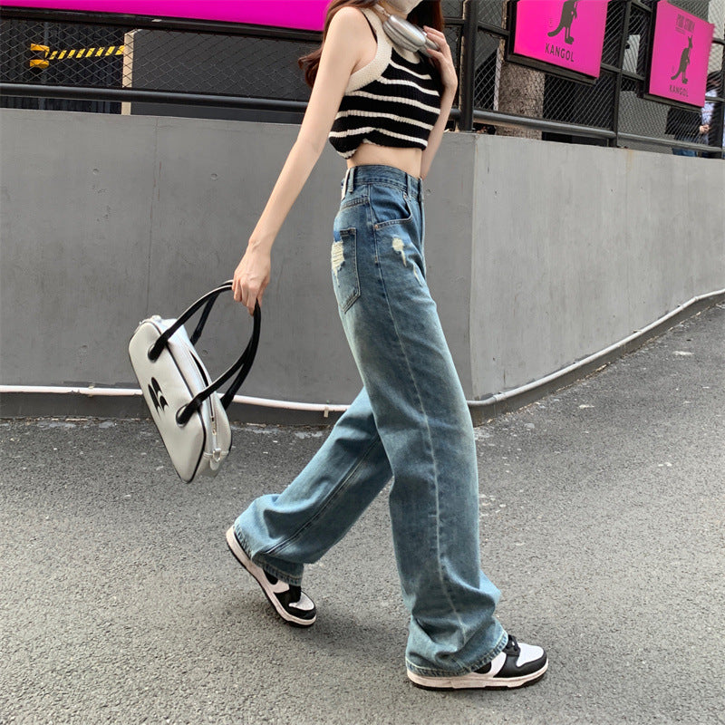 Territory 90s streetwear High Waist Wide Leg Women's Denim Pants Summer Thin New Elegant Retro Loose Straight Mop Pants