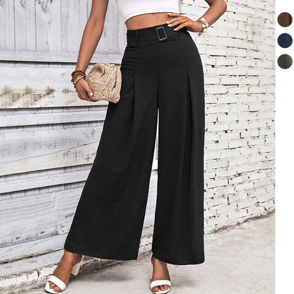 PEOPLETERRITORY popular summer new simple wide-leg pants women's  New women's clothing 2025 solid color high-waisted wide-leg casual pants