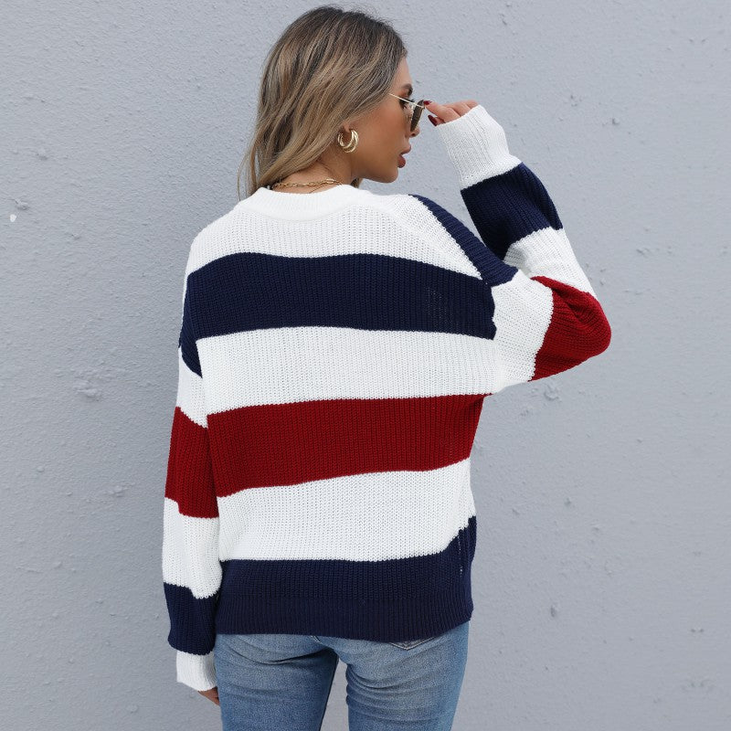 PEOPLETERRITORY New sweater popular spring and autumn new products 2025 contrasting colors striped long-sleeved new knitted sweater jumper