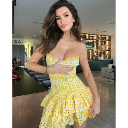 Territory frat outfits Women's Summer New Bohemian Holiday Style Tube Top Dress Sexy Waist-Tight Cake Skirt Small Skirt