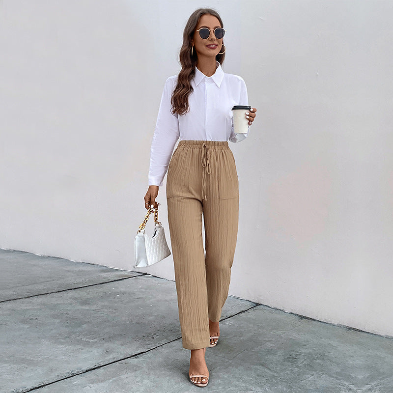 PEOPLETERRITORY 2025 women's clothing new high-waisted trousers casual pants  autumn casual women's pleated women's pants