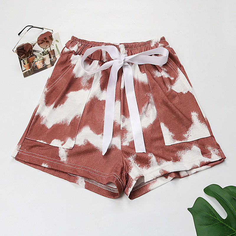 PEOPLETERRITORY Popular, 2025, summer popular new pants  New Popular trade high waist elastic tie-dye casual sports shorts women