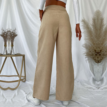 PEOPLETERRITORY New new autumn and winter 2025  2025 trade casual women's pants  commuter corduroy commuter wide-leg pants