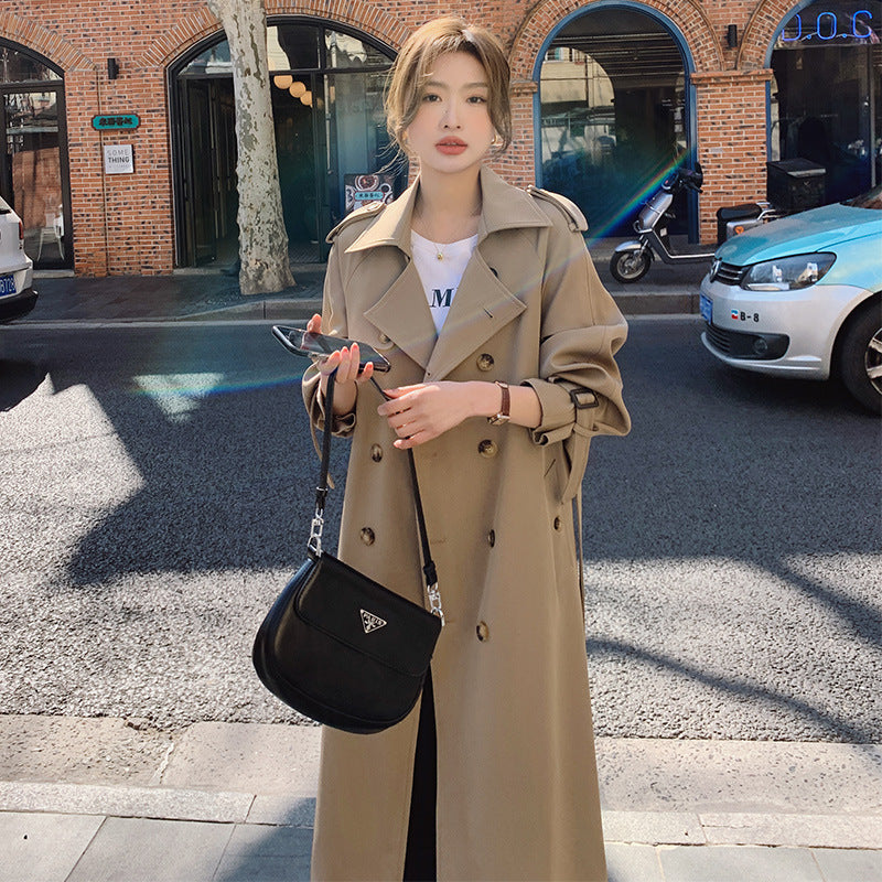 Territory frat outfits Trench Coat for Women 2024 New Spring and Autumn Mid-Length Korean Style British Style Khaki Early Autumn Coat