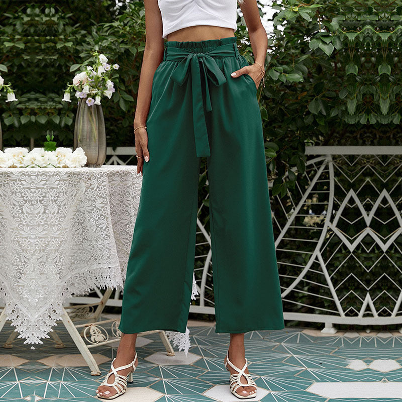 PEOPLETERRITORY New Popular trade summer new high-waisted pants 2025 nine-point casual bud strap wide-leg pants women