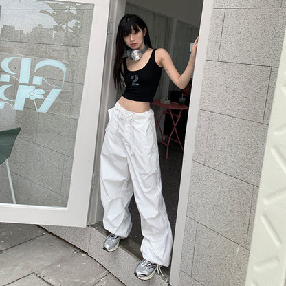 Territory frat outfits Korean Style All-Match Item Casual Fashionable White Overalls Personalized Hot Girl Street Casual Pants 2024 New