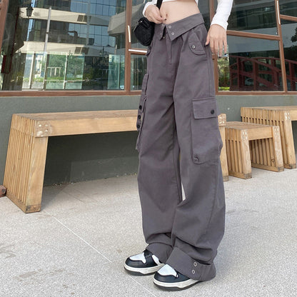 Territory going out outfits Overalls Women's Spring American Street Flip Waist Straight Loose Wide-Leg Pants Versatile Casual Trousers