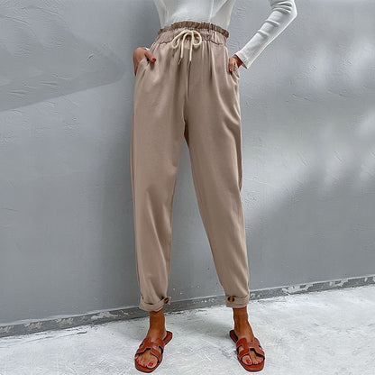 PEOPLETERRITORY popular new autumn and winter 2025 New Popular trade casual elastic pants  cotton and linen commuting Harlan pants women