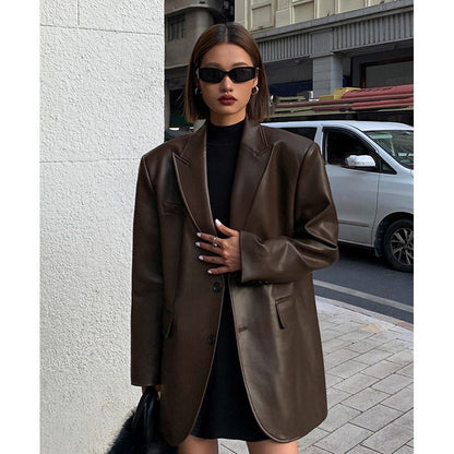 Territory frat outfits Women's Leather Suit Jacket 2024 Autumn and Winter Advanced Texture Loose PU Leather Suit