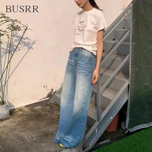 Territory frat outfits Retro Washed High Waist Wide Leg Jeans 2024 Summer New American Hot Girl Distressed Draping Mop Straight Pants