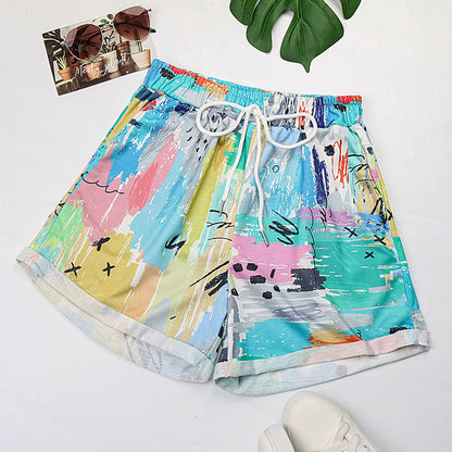 PEOPLETERRITORY popular summer new 2025 tie-dye pants  New Popular trade high-waisted casual elastic sports shorts women