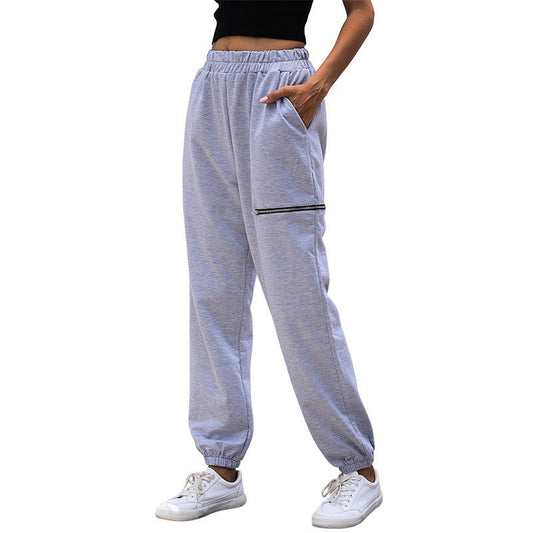 PEOPLETERRITORY popular new  New Popular trade 2025 zipper design casual sweatpants tied feet women's high-waisted casual pants