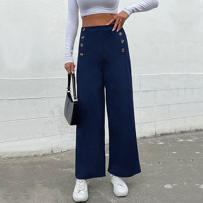 PEOPLETERRITORY New Hot Trade New Autumn New 2025 Women's Long Pants  Solid Color Button Casual Pants Women