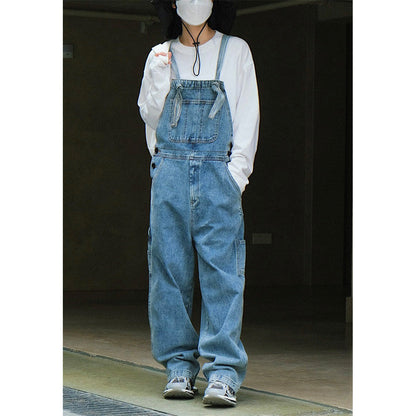 Territory 90s streetwear Early Autumn New Style American Retro High Waist Wide Leg Denim Suspender Pants Loose Slimming Washed Age-Reducing Mopping Trousers for Women