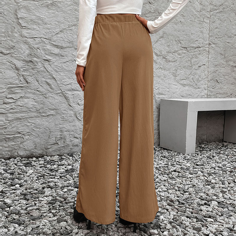 PEOPLETERRITORY popular  autumn new solid color lace-up high-waisted straight wide-leg pants simple high-end versatile trousers women