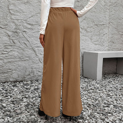 PEOPLETERRITORY popular  autumn new solid color lace-up high-waisted straight wide-leg pants simple high-end versatile trousers women