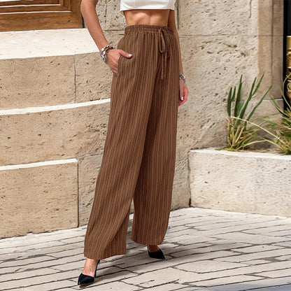 PEOPLETERRITORY Spring temu popular comfortable casual trousers 2025 popular high-waisted casual trousers texture lace-up straight-leg trousers