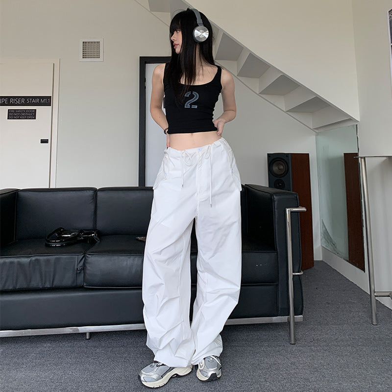 Territory frat outfits Korean Style All-Match Item Casual Fashionable White Overalls Personalized Hot Girl Street Casual Pants 2024 New